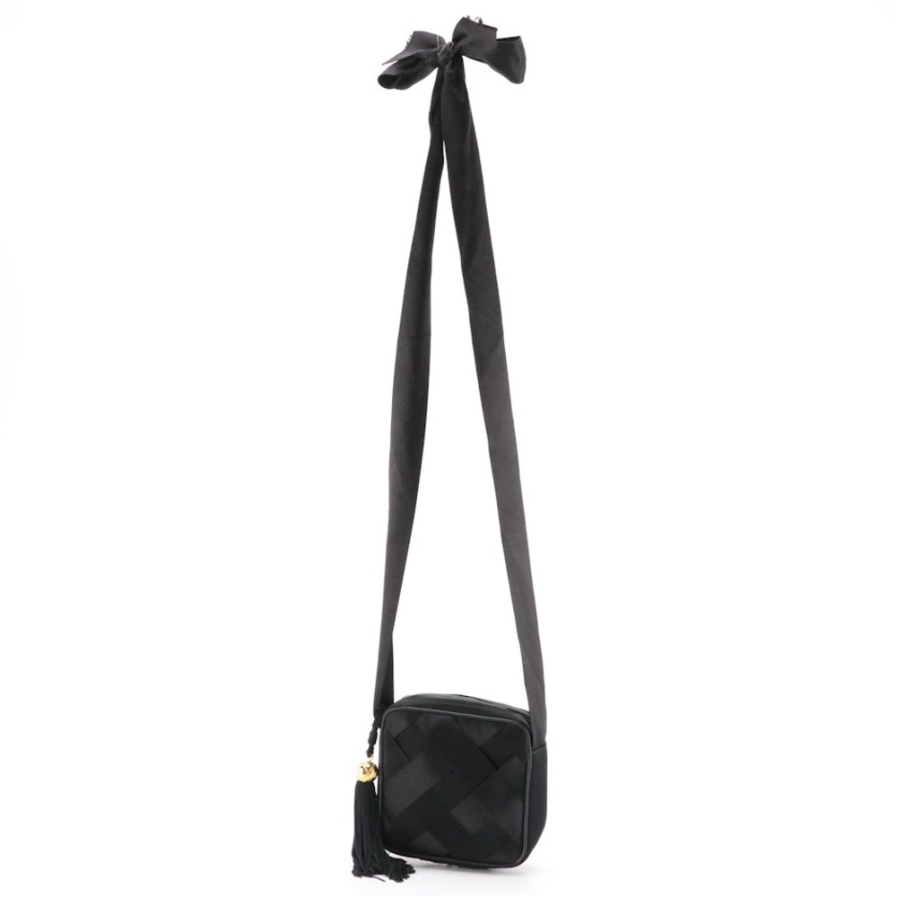 Chanel CC Tassel Evening Bag in Black Satin Interwoven Ribbon and Leather - Rare - Picture 2 of 8